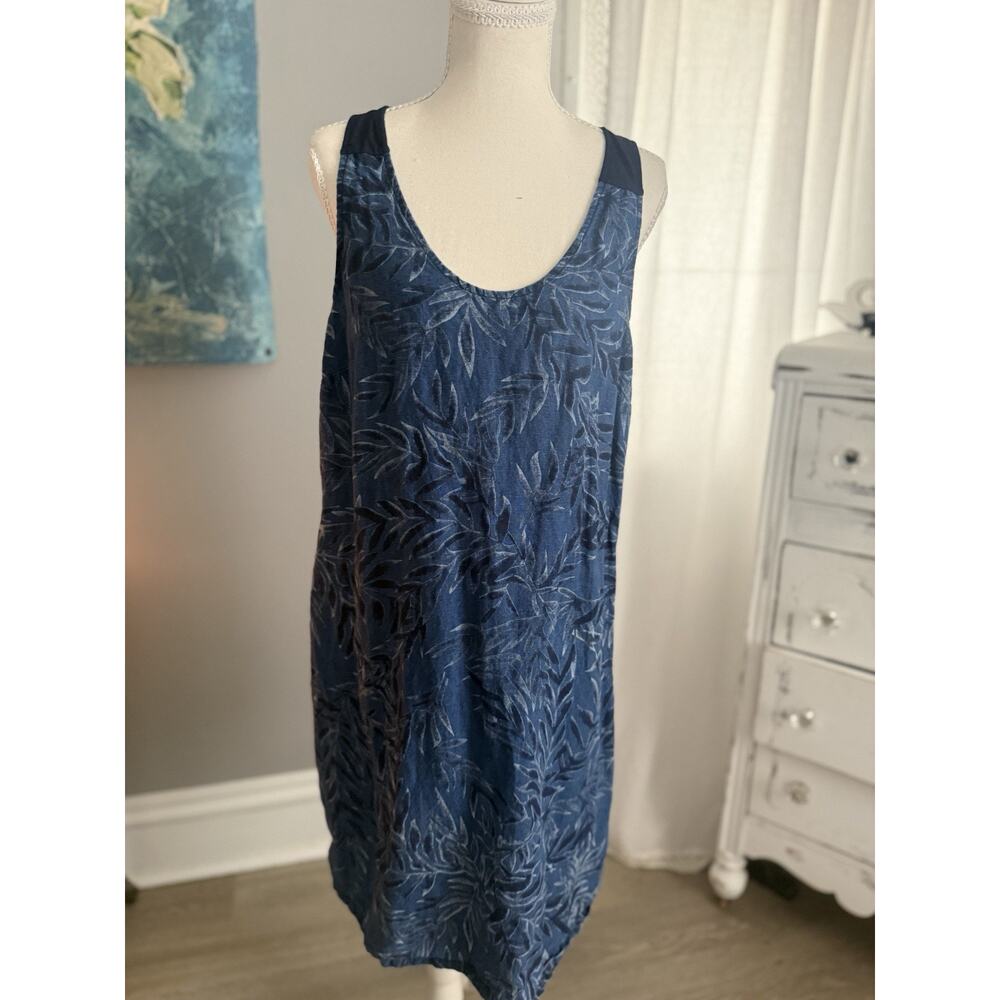 Tommy Bahama Linen Front Palm Print Sleeveless Sheath Dress Casual large